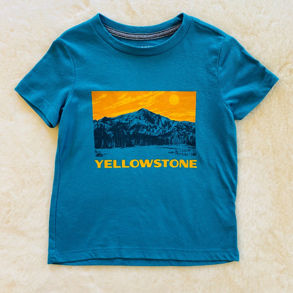 Old Navy Yellowstone National Park T-Shirt Boy’s Size 5 Teal Nature Mountains